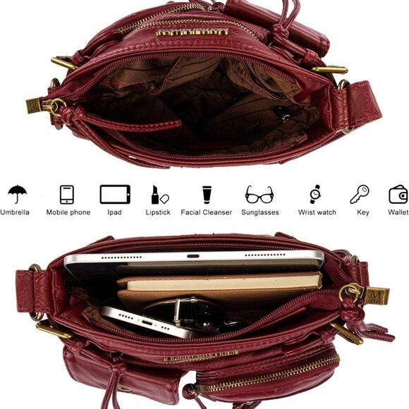 Crossbody Bag for Women Soft Washed Leather Multi Pocket crossbody handbags - Picture 5 of 6